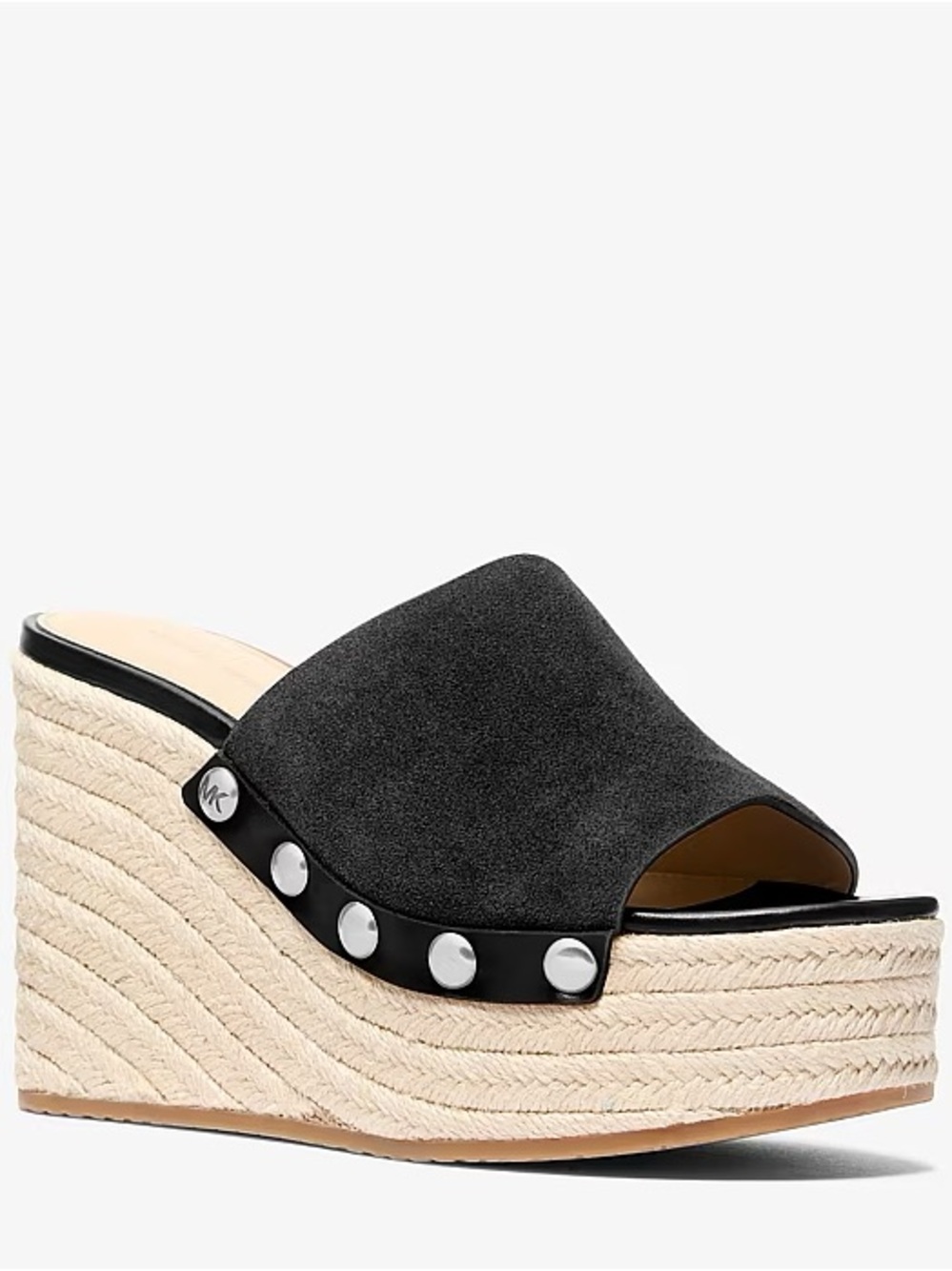 MICHAEL MICHAEL KORS Mayes Black Suede Espadrille Wedge Sandal Slide